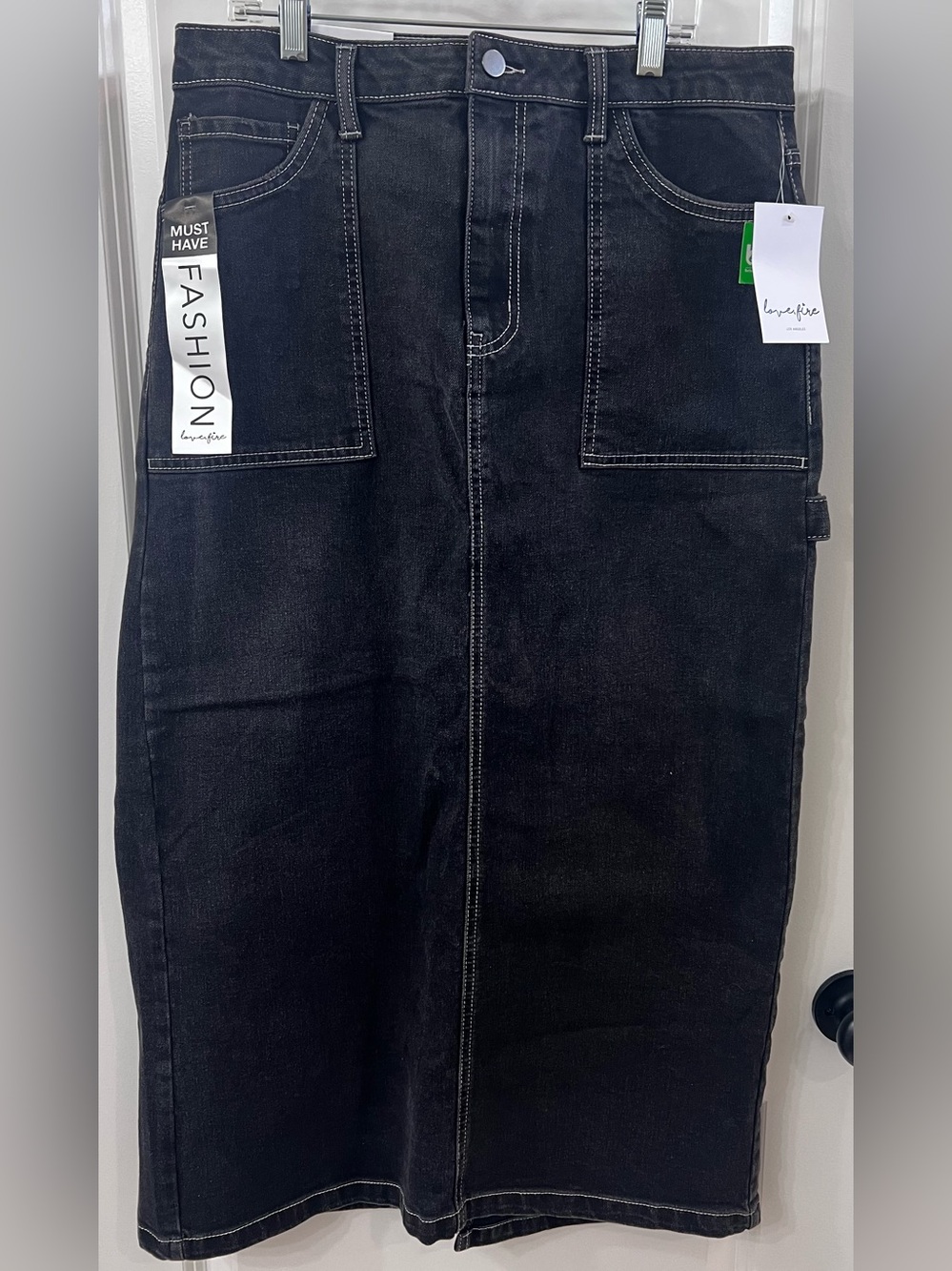 NWT Love , Fire Long Black Denim Skirt, 11